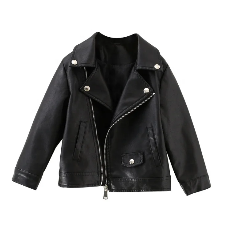 

2020 new lapel children's leather black high quality jacket for girls