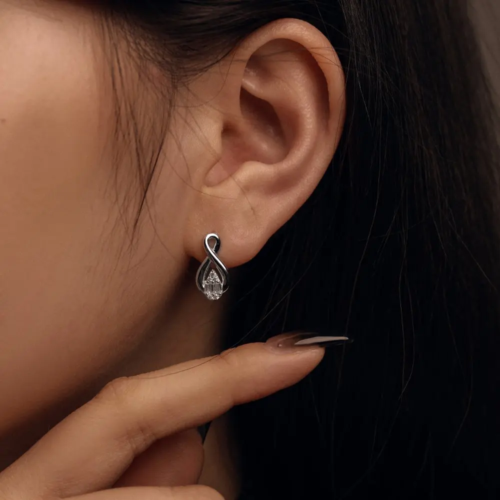 

Women Baguette Post Stud Earrings Luxury Tiny Pear Shaped Tear Drop 5A Cubic Zirconia CZ S925 Sterling Silver Stud Earrings