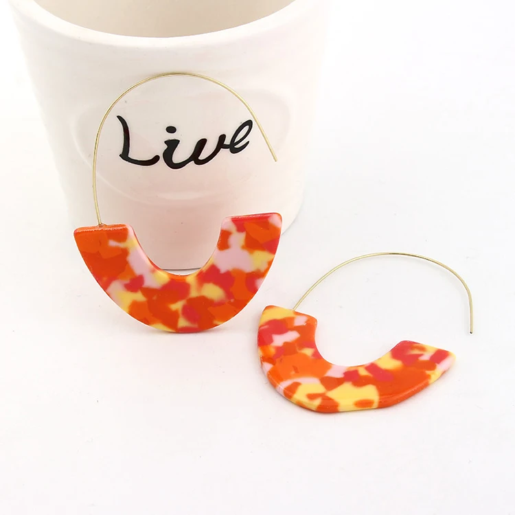 

Europe and United States fashion new sexy leopard print acetate acrylic U-shaped girl charm big gold hoop earrings for women, 10 colors