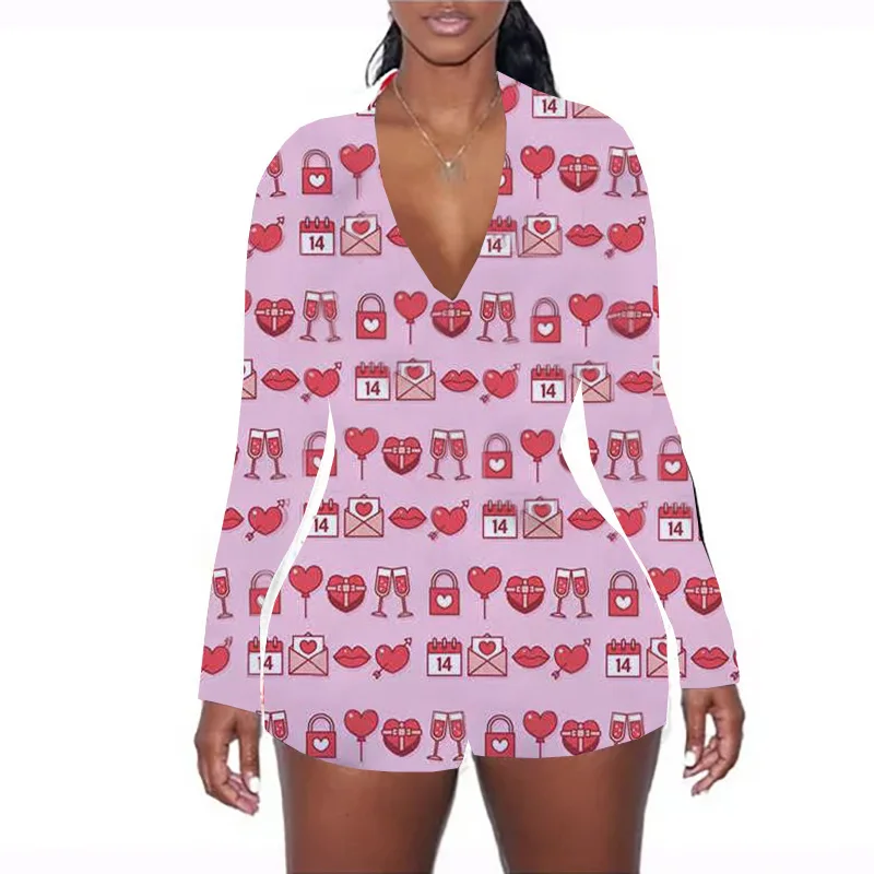 

Women 2021 Sexy Multi Pattern Valentine's day onesie Deep V Neck Womens girls valentines onesie, Picture shows