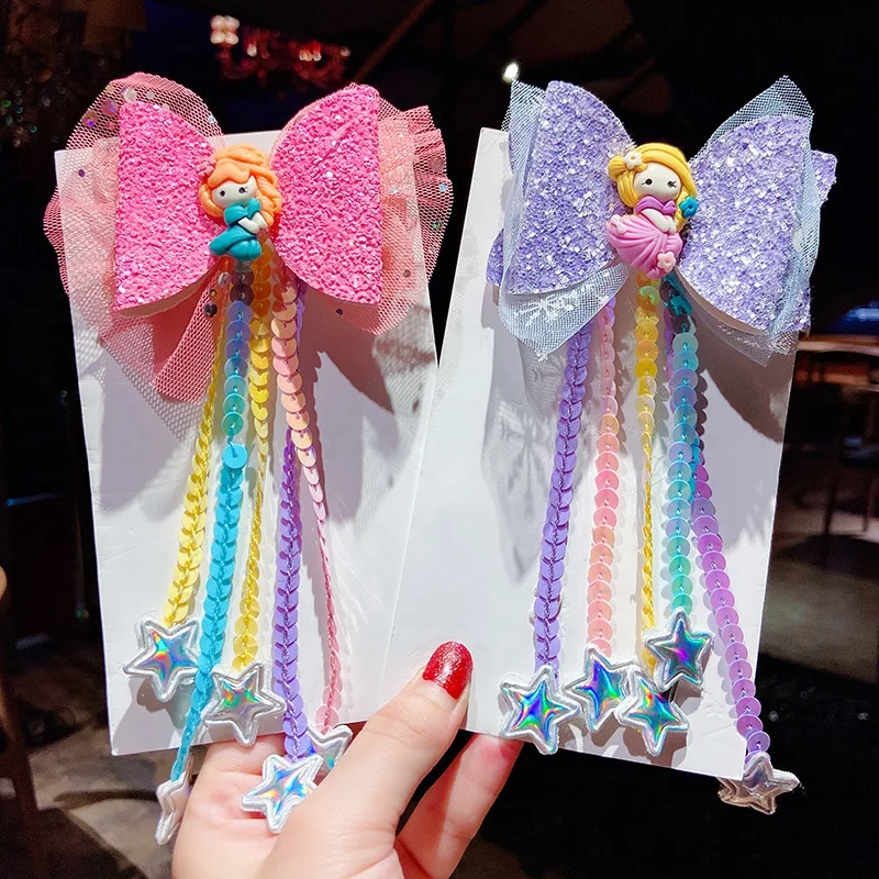 

New Hot sale Girl cute bow hair clip Tassel mesh hair pins Accessories