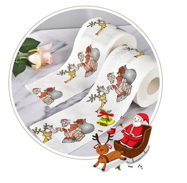 

2 Layers 15 Rolls of Merry Christmas Hand Roll Paper Santa Printing Roll Paper & Resin Bread Chef Paper Towel Holder, White