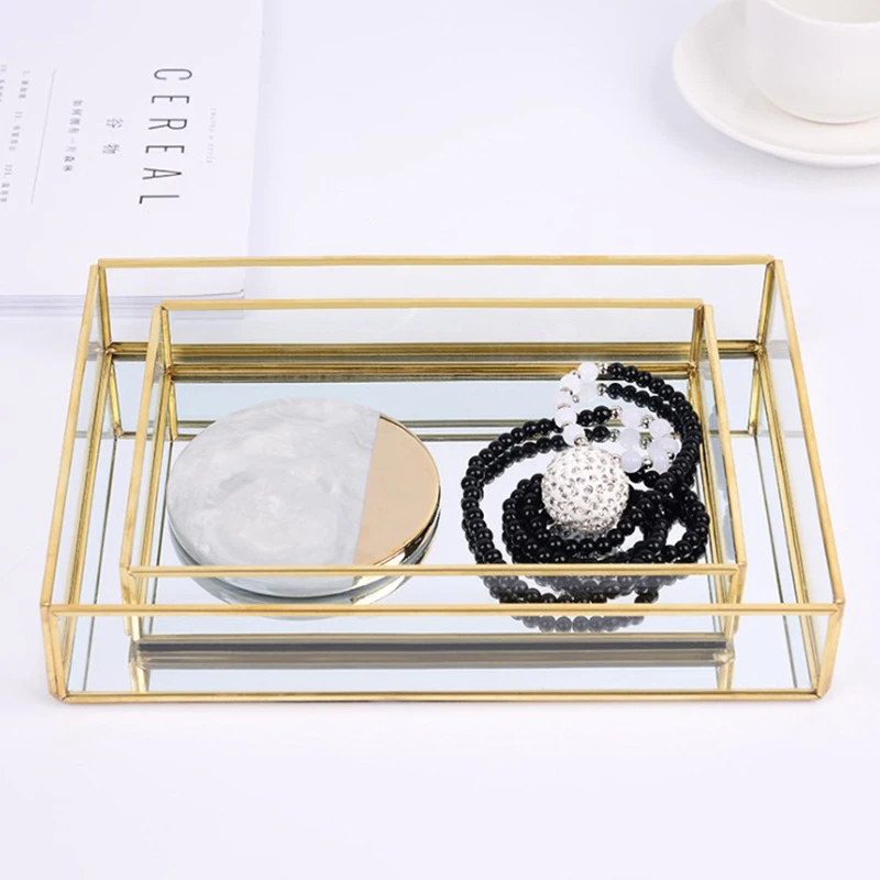 

Low Prices Home Decor Simple Rectangular Gold Glass Tray Decorative Mirror Tray