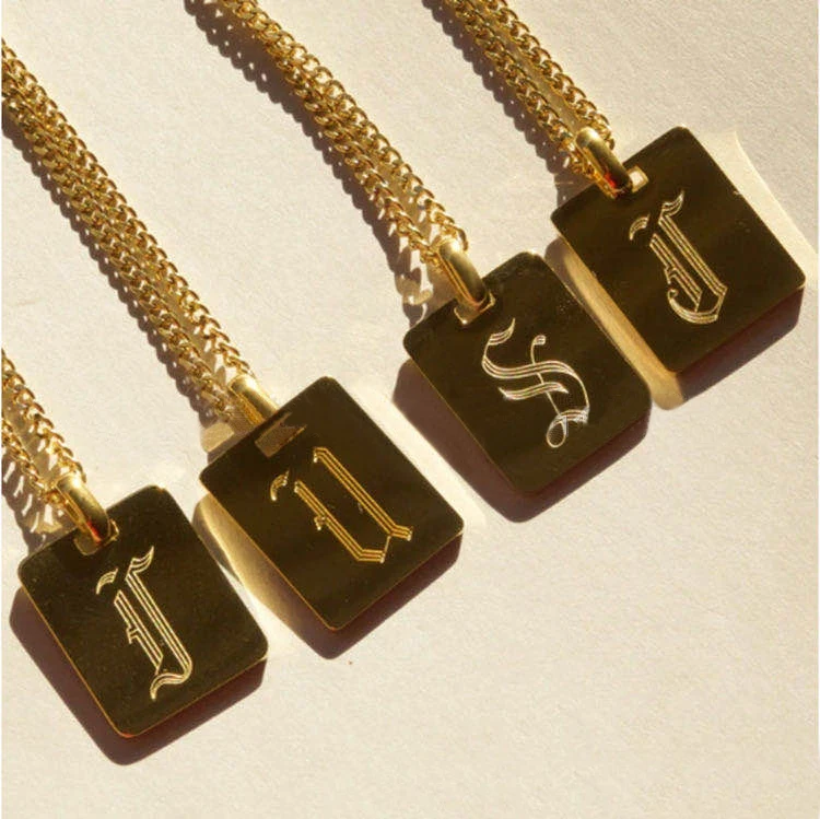 

Golden Color Fashion Women Necklace Square Pendant With Letter M Personal Letter Necklace