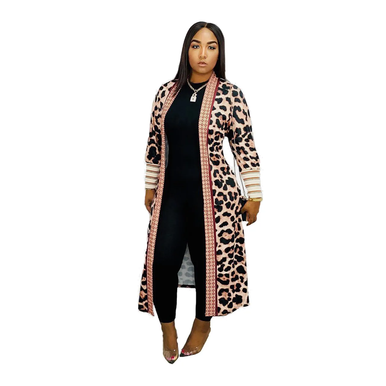 

womens fashion plus size coat for ladies winter Leopard long coats fall clothing for women