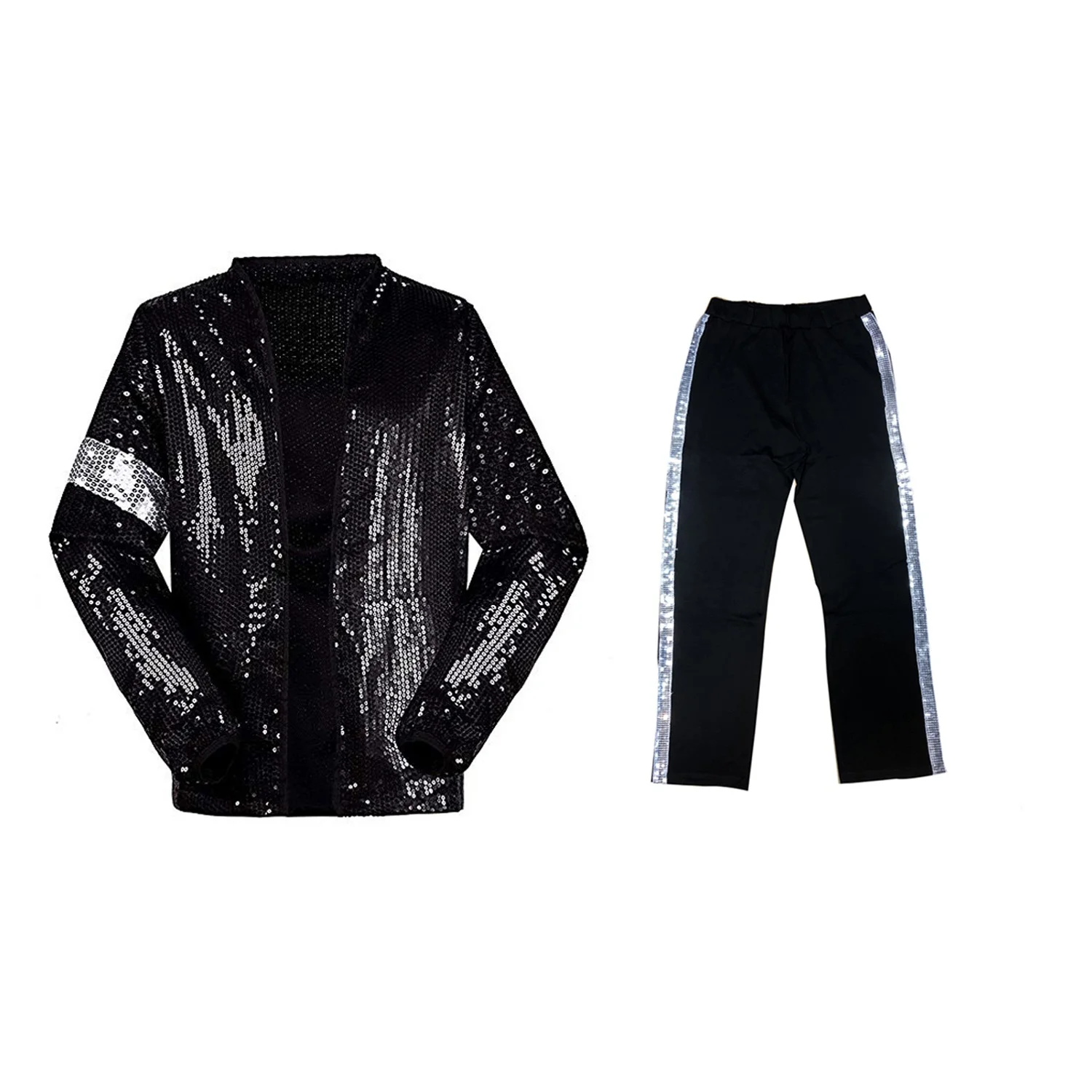 

Michael Jackson Cosplay Costume Billie Jean Suits Sequin Kids Adults MJ Jacket+Pants Show Black Color