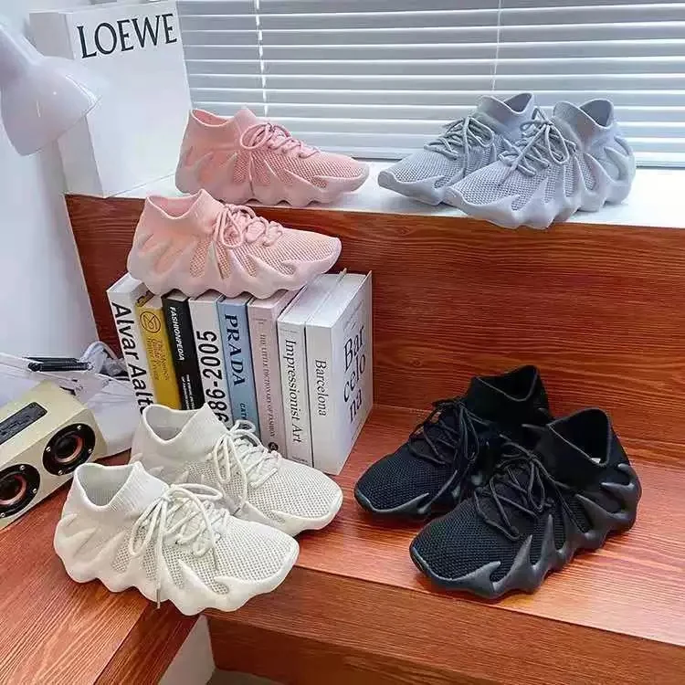 

New design biggest size 44 fly knit lace up ladies shoes breathable platform shoes women walking style shoes