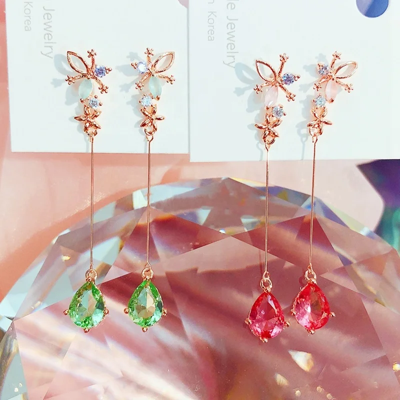 

Korean New Design Women Elegant Waterdrop Crystal Dangle Earrings For Women Girls Temperament Cute Flower Oorbellen Jewelry