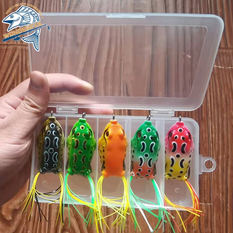 

5pcs Frog Lure Tackle Box largemouth Bass fishing weedless Topwater Frog