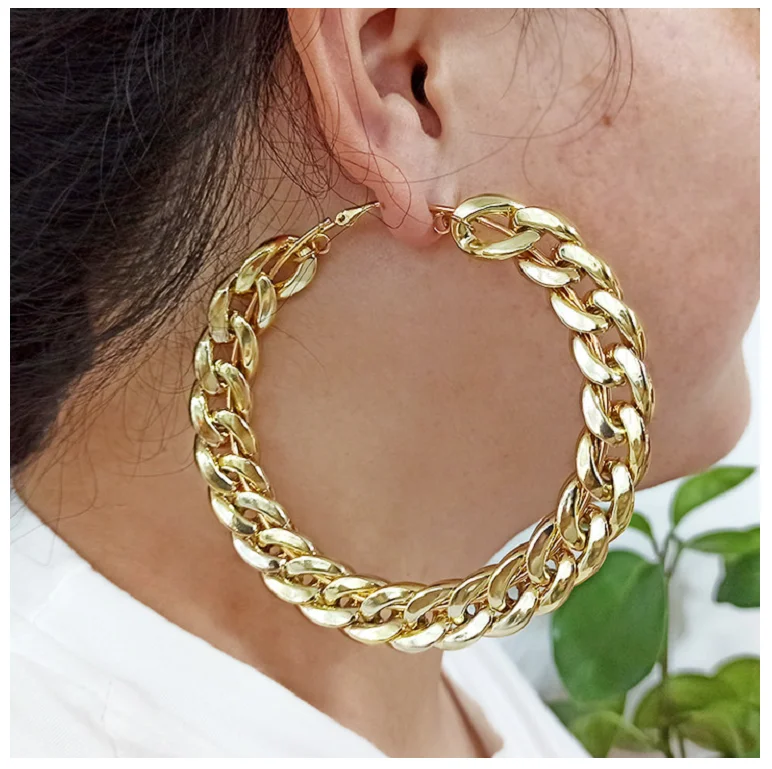 

DS statement 90mm Big diamond chain link hoop earrings for women, Picture shows