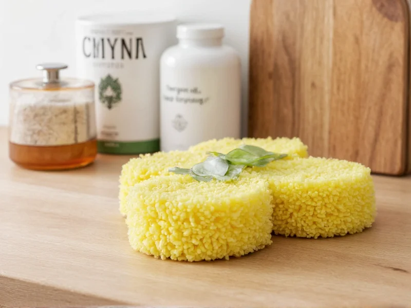 Eco-friendly kitchen scrubbers on wooden counter