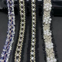 

Hot sell new fashion design pearl metal nickle polyester ribbon decorative ribbon for garment accessories