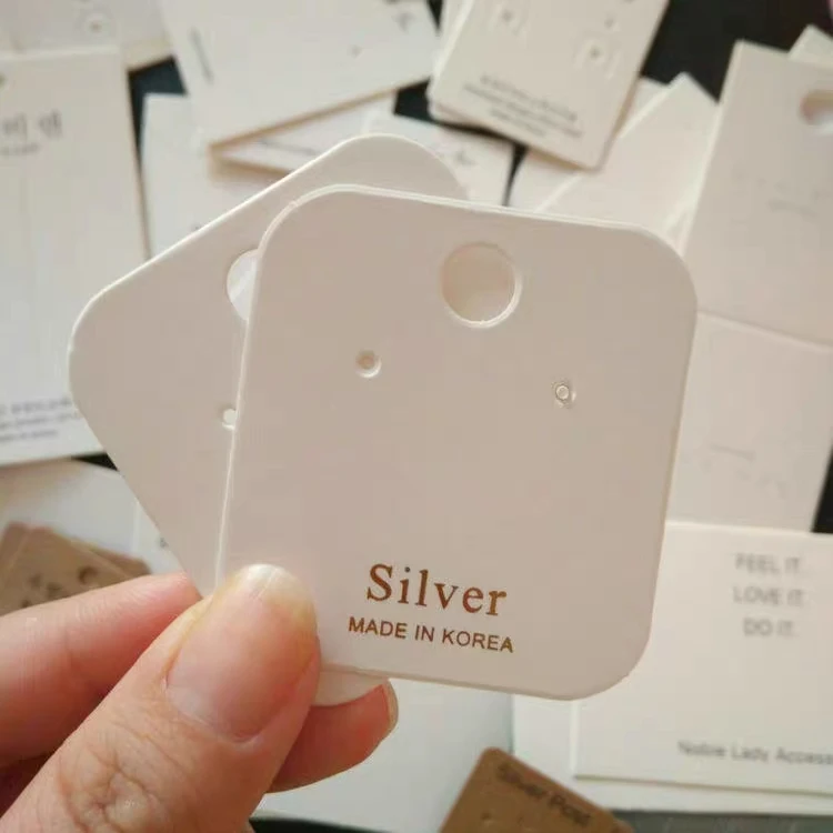 

factory price Paper Label Tag Waist Tag Folded bule Jewelry card Custom White or black card cotton Earring card, Customized color