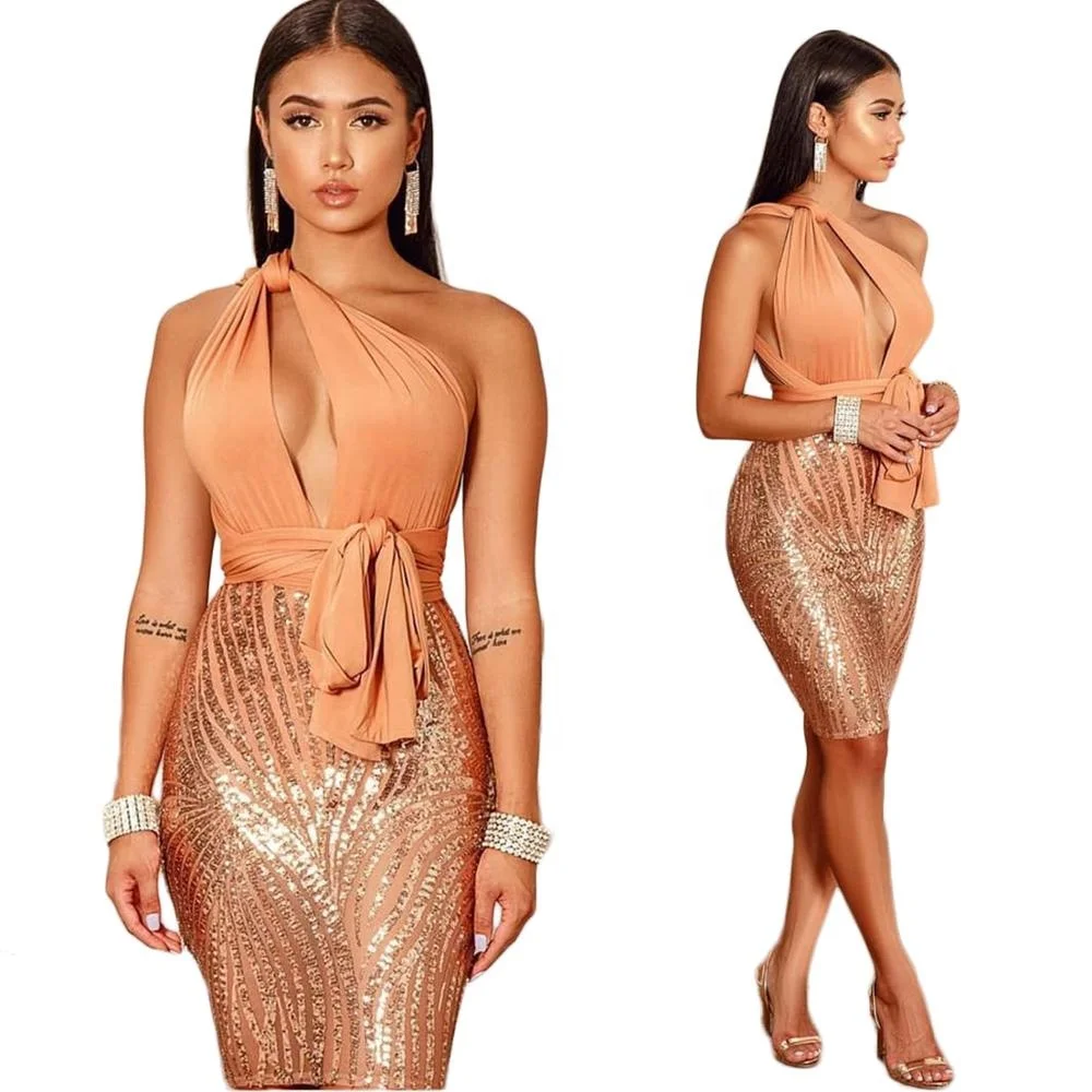 

B62593A Hot style American women's new sexy nightclub sequined tight dress