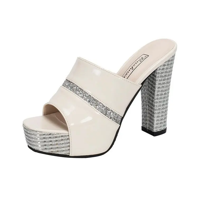 

Ladies Summer Sandals Slippers Color Matching Open Toe Sequins Platform Block Heel Women Street Party Office Pumps Sandals