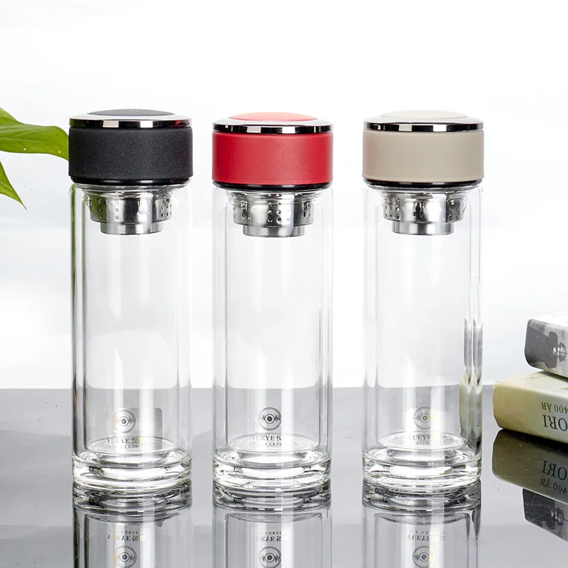 

Mikenda Wholesale Good Quality Reusable Glass Water Bottle With Stainless Steel Lids, Can be customized