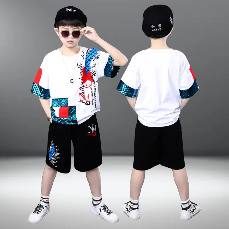 

Amazon Wholesale child clothes Short-sleeved Shorts For Boys Cartoon Print Kids T-shirt Fashion Suit