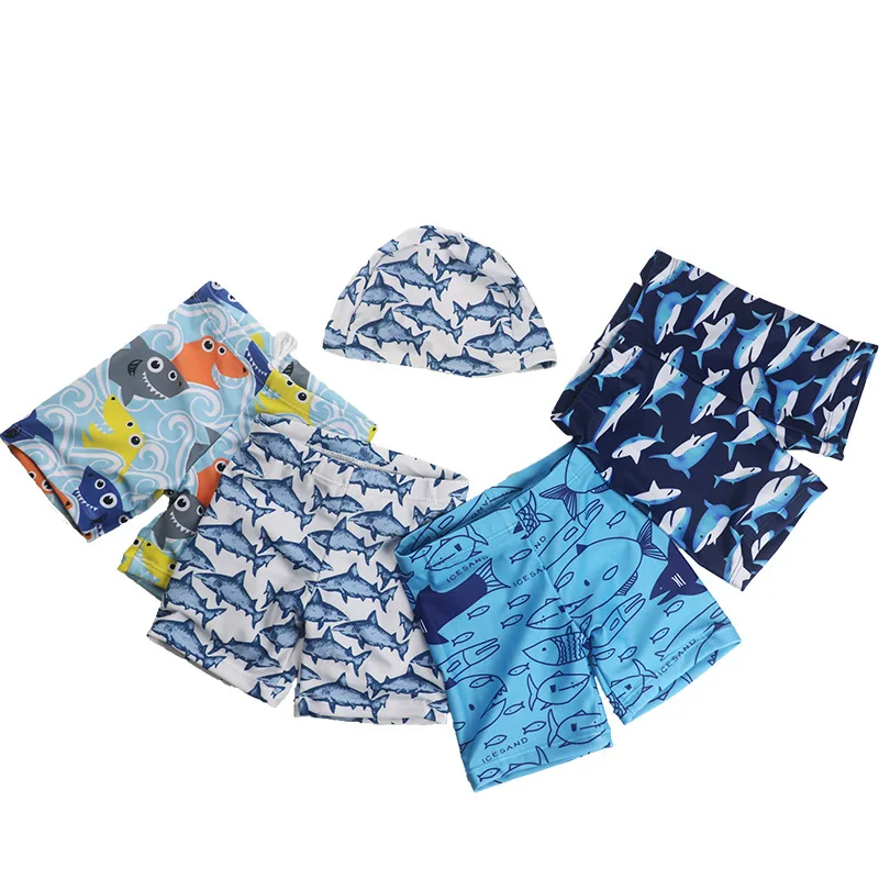 

Wholesale baby children swimming trunks infant boys and girls sunscreen quick-drying beach pants swimming cap, Picture