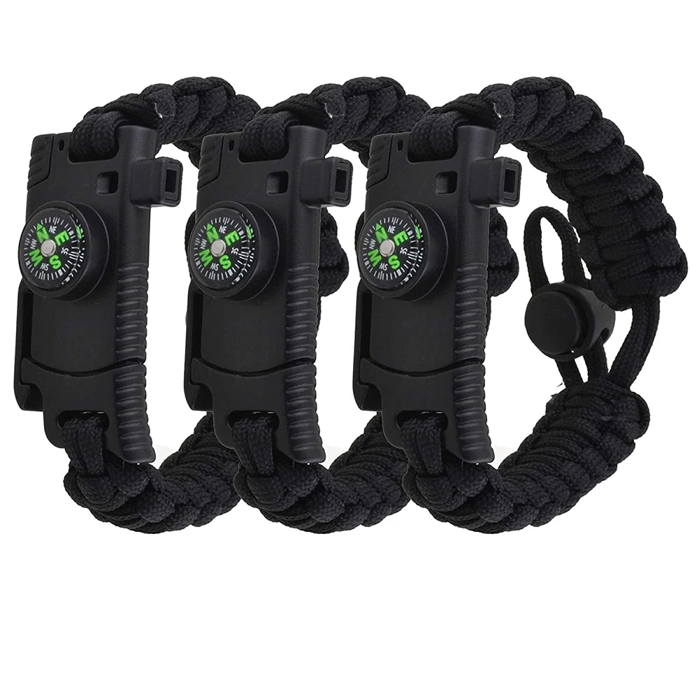 

FLQ Multifunctional Adjustable Tactical Survival Paracord Bracelet with Embedded Compass/ Fire Starter/Rescue Whistle, Black,army green, camflage