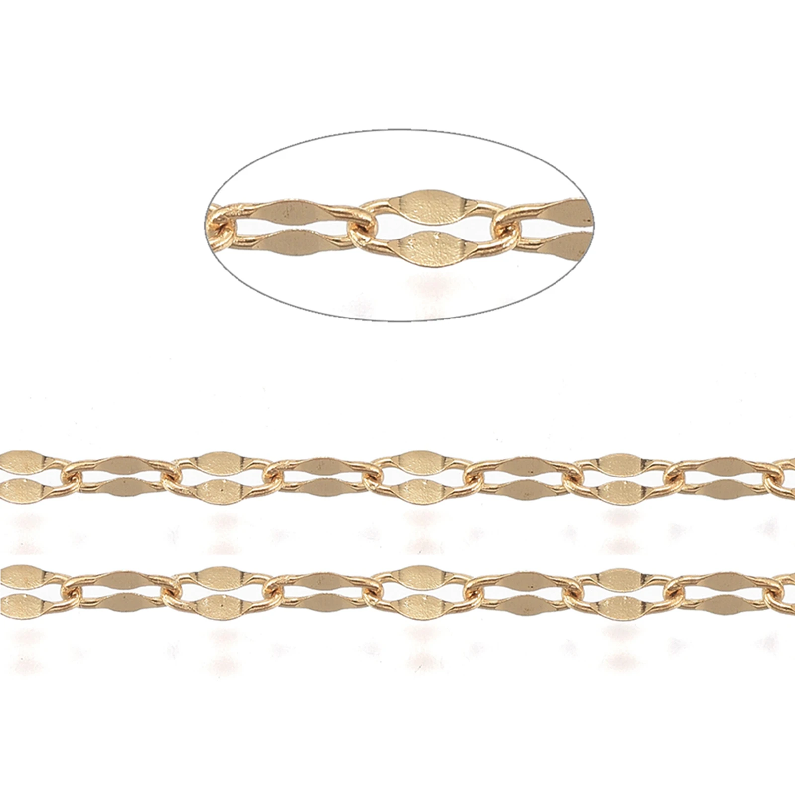 

PandaHall 304 Stainless Steel Golden Soldered Dapped Link Chain, Gold