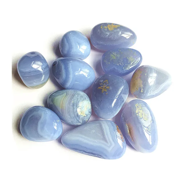 

New product bulk wholesale polished natural quartz Blue Lace Agate tumbled stone for home decoration