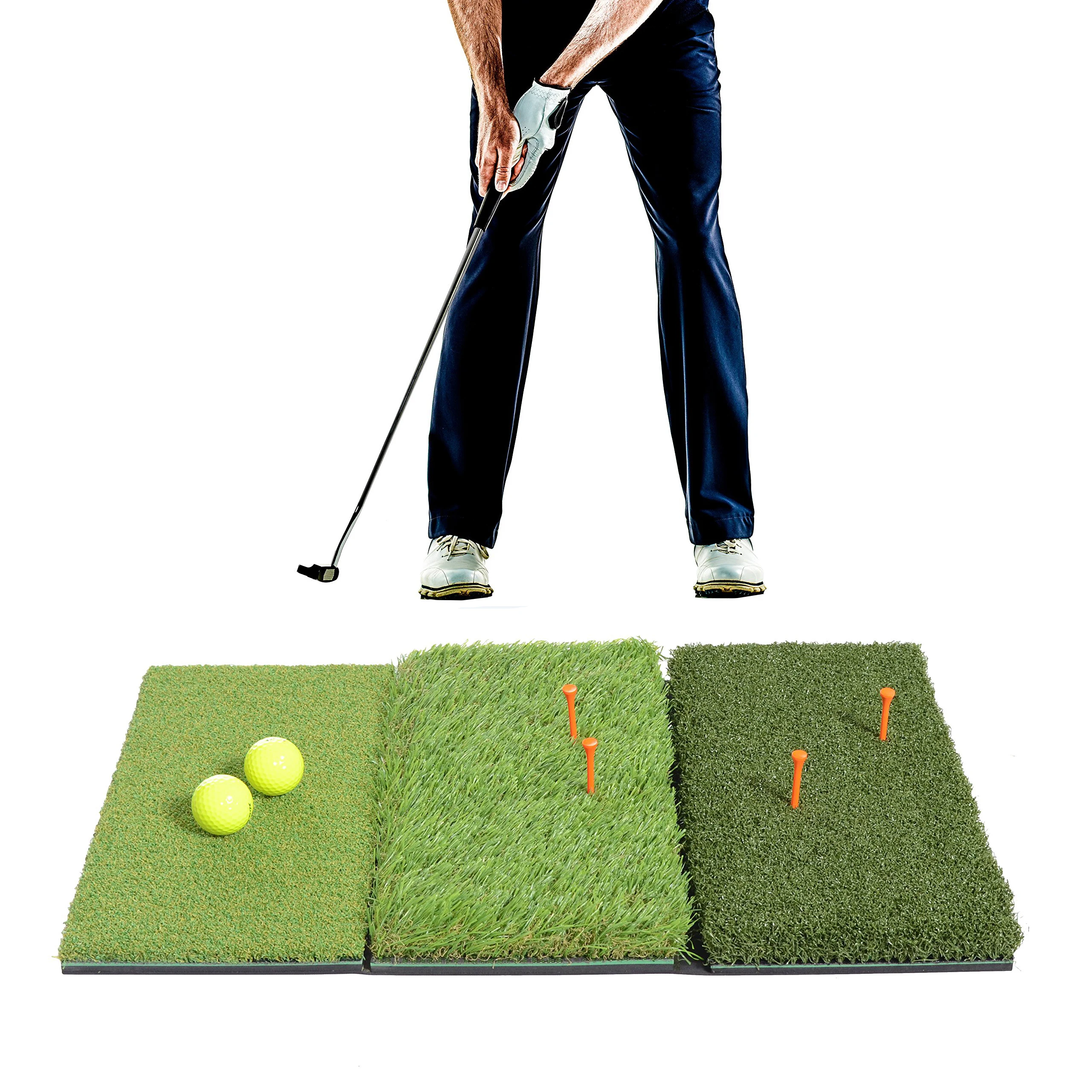 

Golf Hitting Mat 3 Grasses with Rubber Tee Hole Golf Training Aid Indoor Outdoor Mini Golf Swing Practice Grass Mat