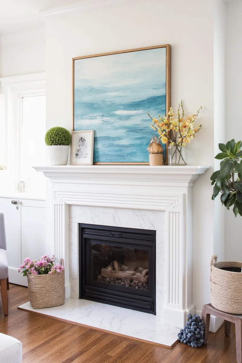 Mini succulents and fresh flowers on a mantel