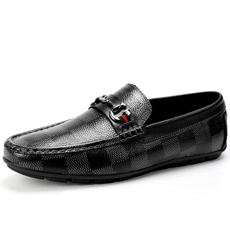 

Men leather shoes casual driving loafers dress shoes, Black/brown