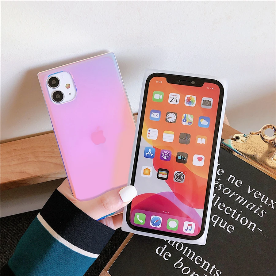 

Purple light laser square phone case cell phone case for iphone 12 luxery phone cases