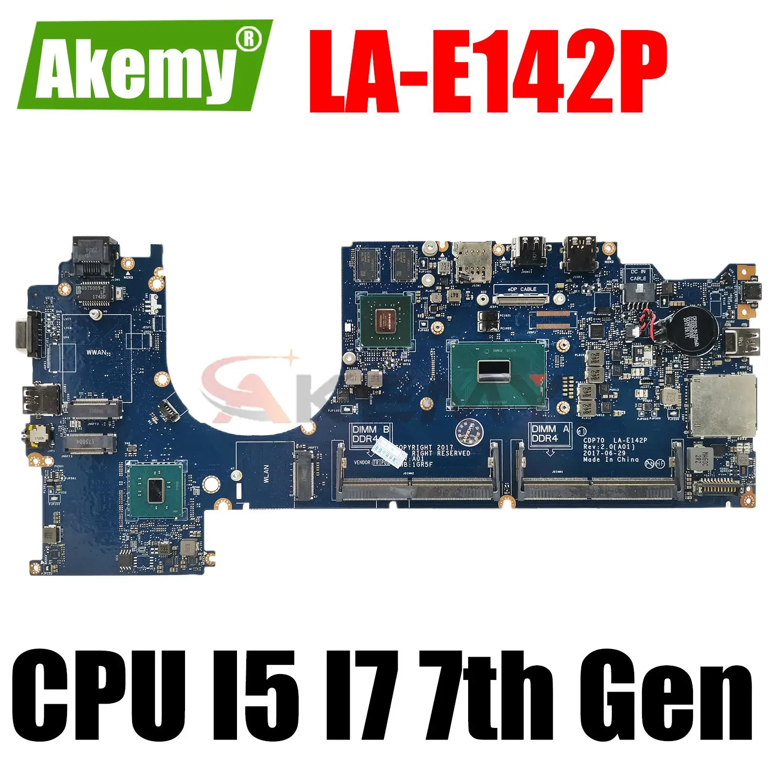 

LA-E142P w/ i5-7440HQ i7-7820HQ 2GB FOR dell Latitude 14 E5480 5480 Laptop Notebook Motherboard CN-08R9JH 0M11M5 100% testing ok