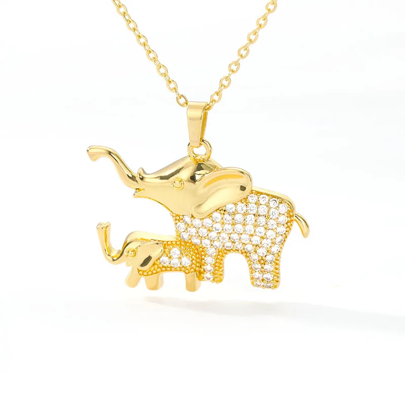

18K Gold Plated Shape Two Elephant Pendent Wholesale Diamond For Gift Ice Out Jewelry Pendant Necklace, Gold,platinum
