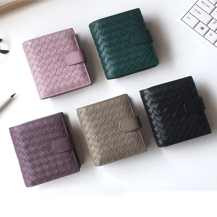 

Elegant ladies short wallet fashion braided leather custom coin purse wallet for women, Black/pink/purple/dark green/gray