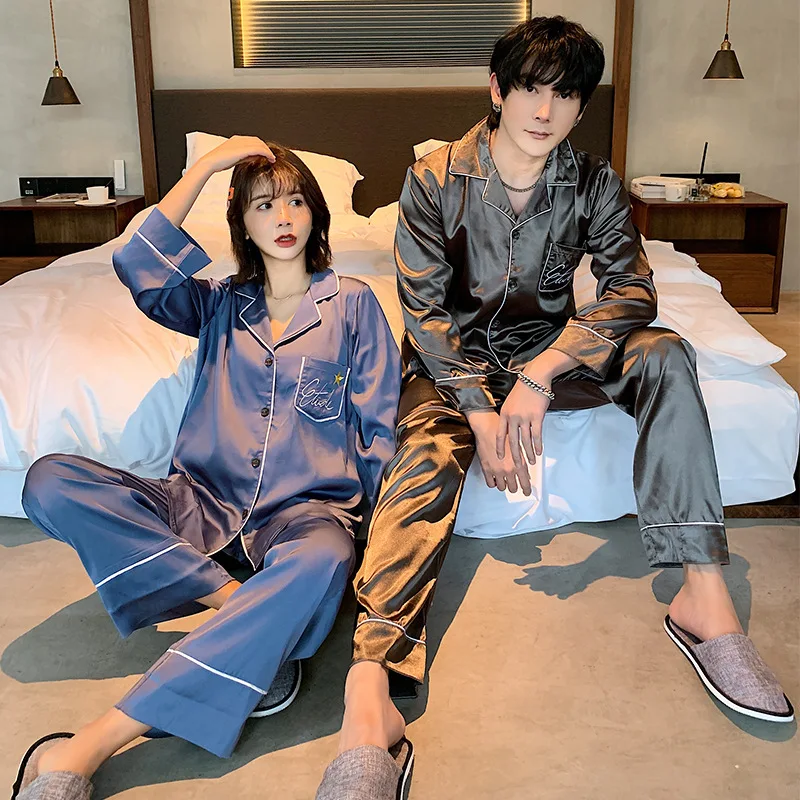 

Pillama Mujer 2Pc Loungewear Set Vestido De Seda Pijama Man Designer Satin Pyjama Matching Couple Pajama Silk Women Sleepwear