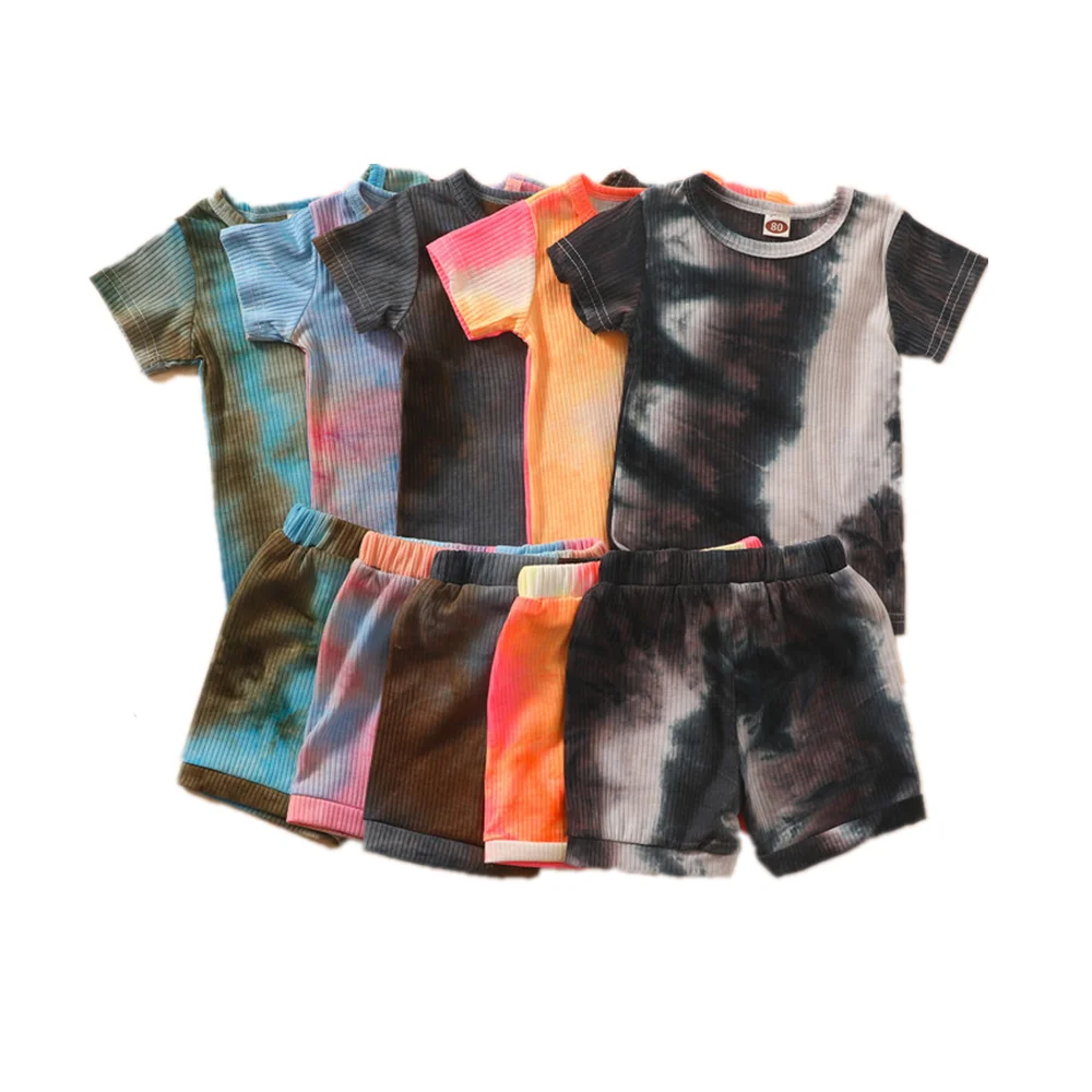 

Baby Boys Girls Clothing Set Ribbed Tie Dye Summer Kids Outfits