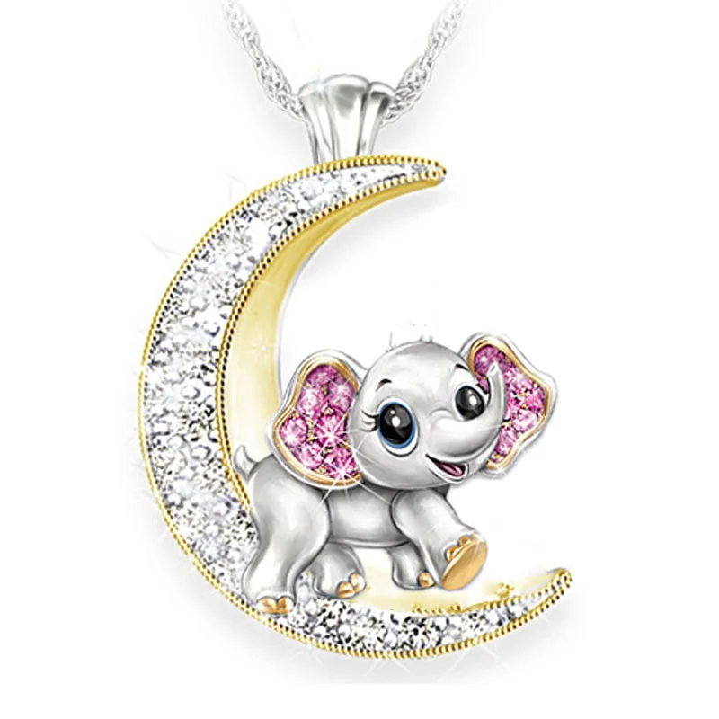 

2021 cute fashion cartoon Dumbo moon couple pendant ladies necklace
