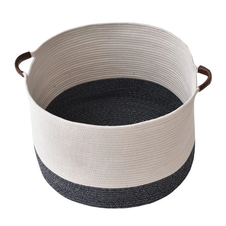 

Popular Product Cotton Rope Storage Box Baskets Foldable Laundry Basket With Strong Handles, Grey or custom