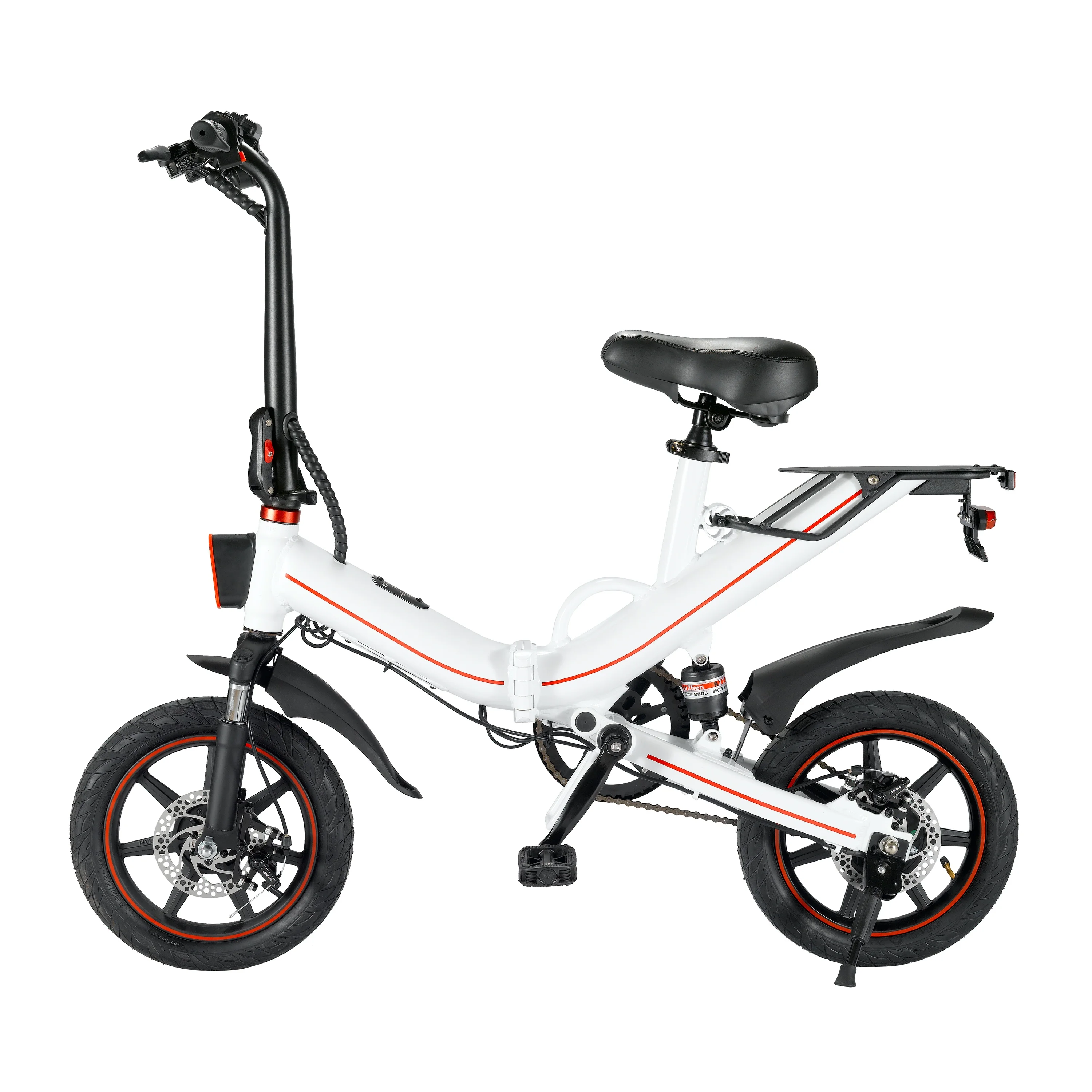 

EU Warehouse Adult 14 Inch Fat Tire Sports Folding Bike Electric Bike With Full Suspension, Black/white