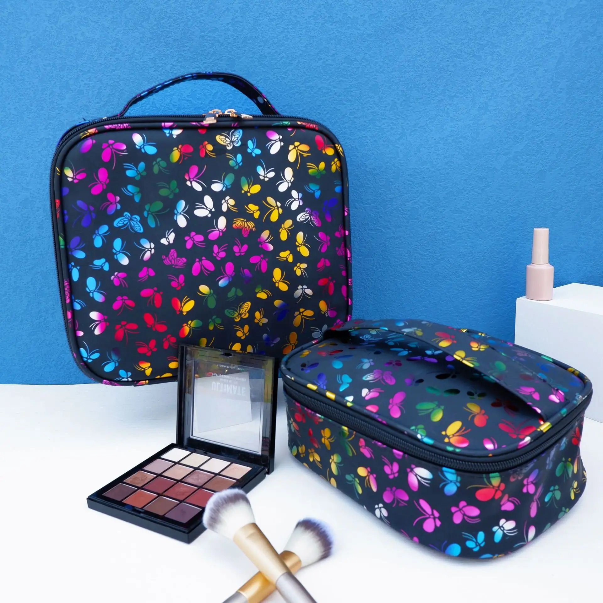 

Maleta Maquiagem Trousse De Toilette Organizer Clutch Black Makeup Case With Handle Butterfly Cosmetic Makeup Bag, As show