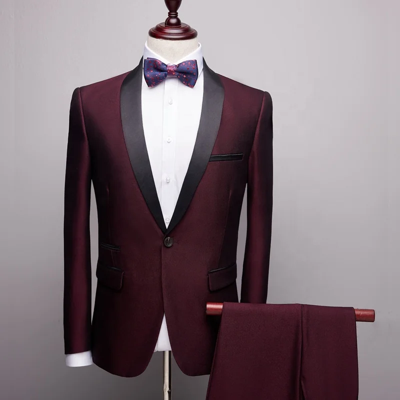 

Mens Suit 2020 Wedding Suits Shawl Collar 3 Pieces Slim Fit Burgundy Blue Men Suits, As pic