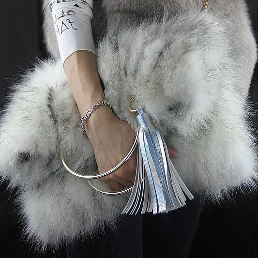 

New Crossbody Bag Raccoon Fur Straw Bag Handbag Fashion Shoulder Bag