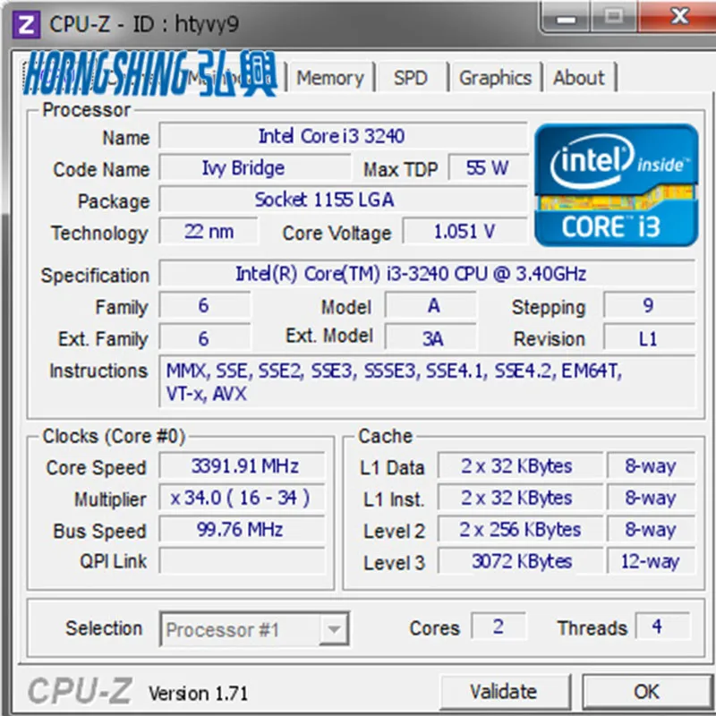 horng shing supplier intel core i3 3240 3.