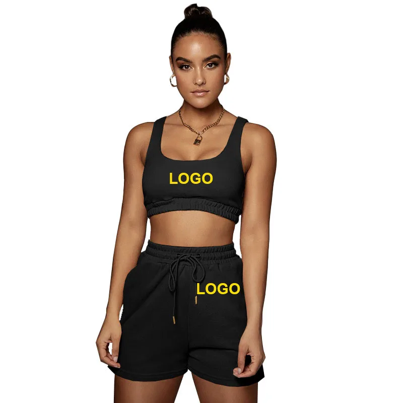 

2022 New Custom Logo Biker Shorts Outfits Summer 2 Piece Set Women Two Piece Cami Top Sets Fitness 2 pieces Women Sports Outfit