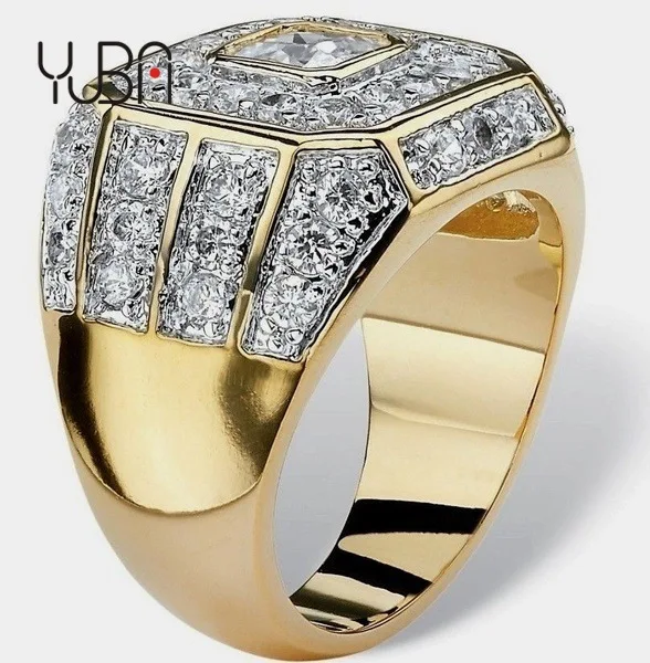 

European and American men's gold-plated zircon ring cross-border pop fashion jewelry hip hop ring, Silver color