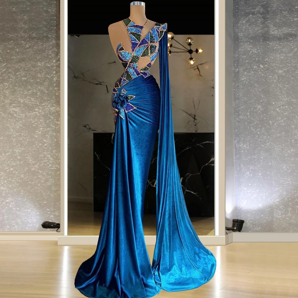 

Blue Stage Wear One Shoulder Vestidos Largos Runway Dresses Vestidos De Fiesta Largo Quinceanera Dress Ball Gowns Maxi Dress
