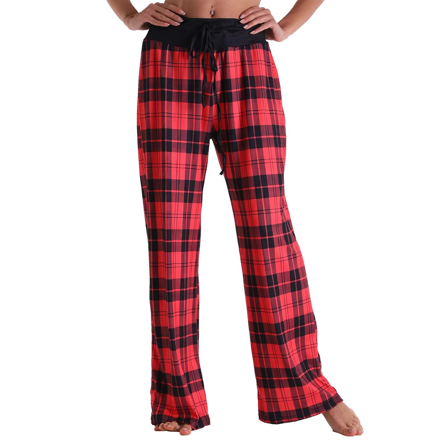 

polyester cotton high waisted buffalo plaid pj womens pajama pants, Picture shows