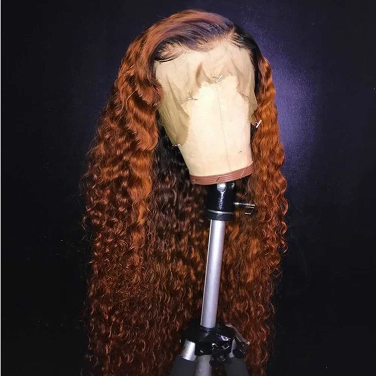 

1B/30 Brown Jerry Curly Peruvian Virgin Cuticle Aligned Hair Lace Frontal Wigs For Black Women