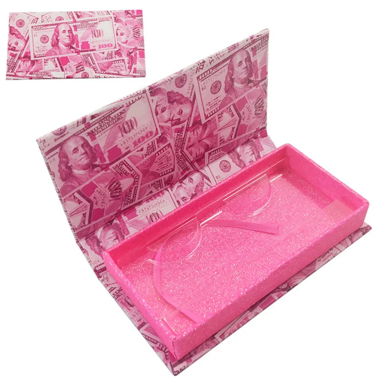 

Custom Logo Printed Eyelash Packaging Box Luxury Money Lash Box for 25mm Mink Eyeashes, Like pic or customized