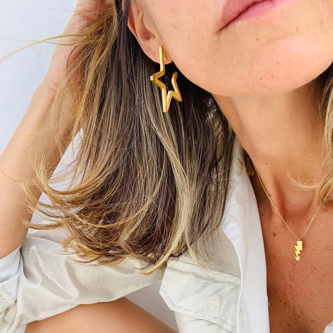 

Eco-friendly Metal Hollow Star Heart Shape Gold Earrings Jewelry, Women's Trendy Fabric Earring