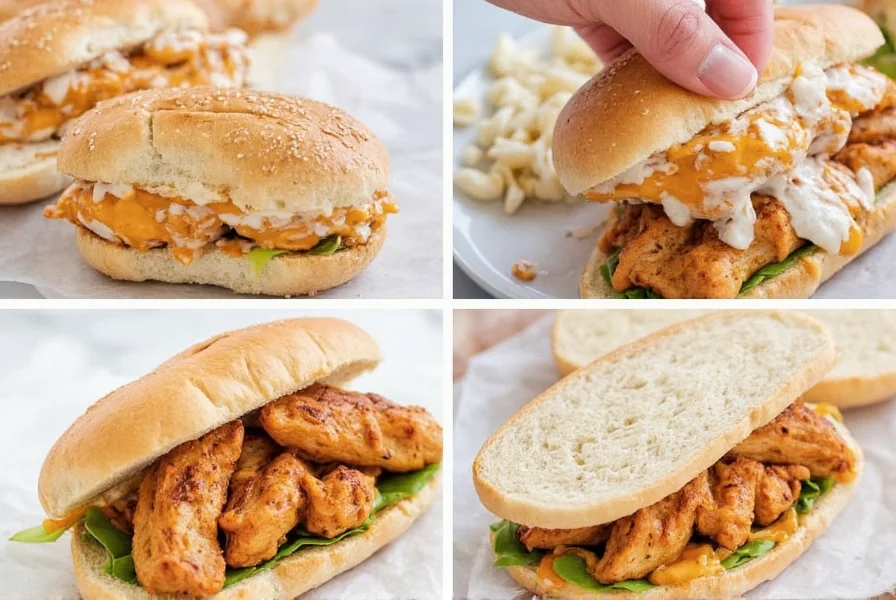 Step-by-step preparation of ghost pepper ranch chicken sandwich showing grilled chicken, homemade ranch sauce, and assembly process