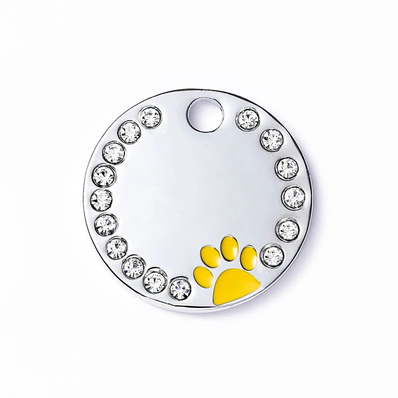 

Amazon Hot Selling Manufacturer'S Spot Supply Round Diamond Studded Glue Dropping Alloy Dog Tag Products Can Be Engraved, Customized color